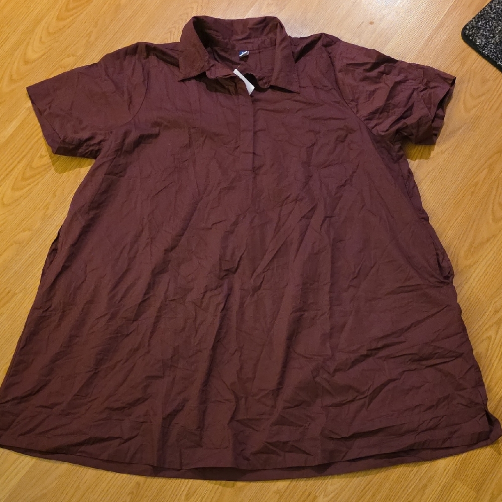 NWT Old Navy Women's Burgundy Shirt  Dress W Pockets XXL Tall